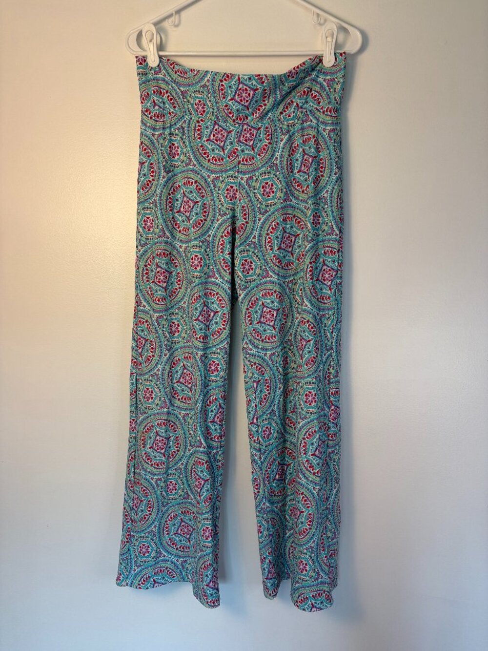 Helen Jon Geometric Pattern Fold Over Wide Leg Boho Leggings